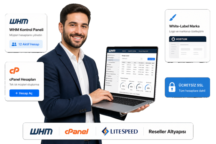 Reseller hosting: WHM kontrol paneli, white-label marka ve cPanel müşteri hesapları